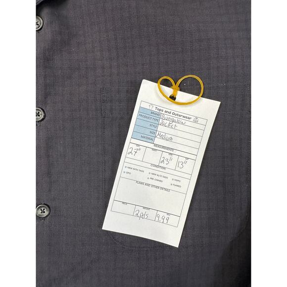 Bungalow Dress Shirt Mens M Button Up Long Sleeve Charcoal Plaid Vented Collared - Picture 6 of 7